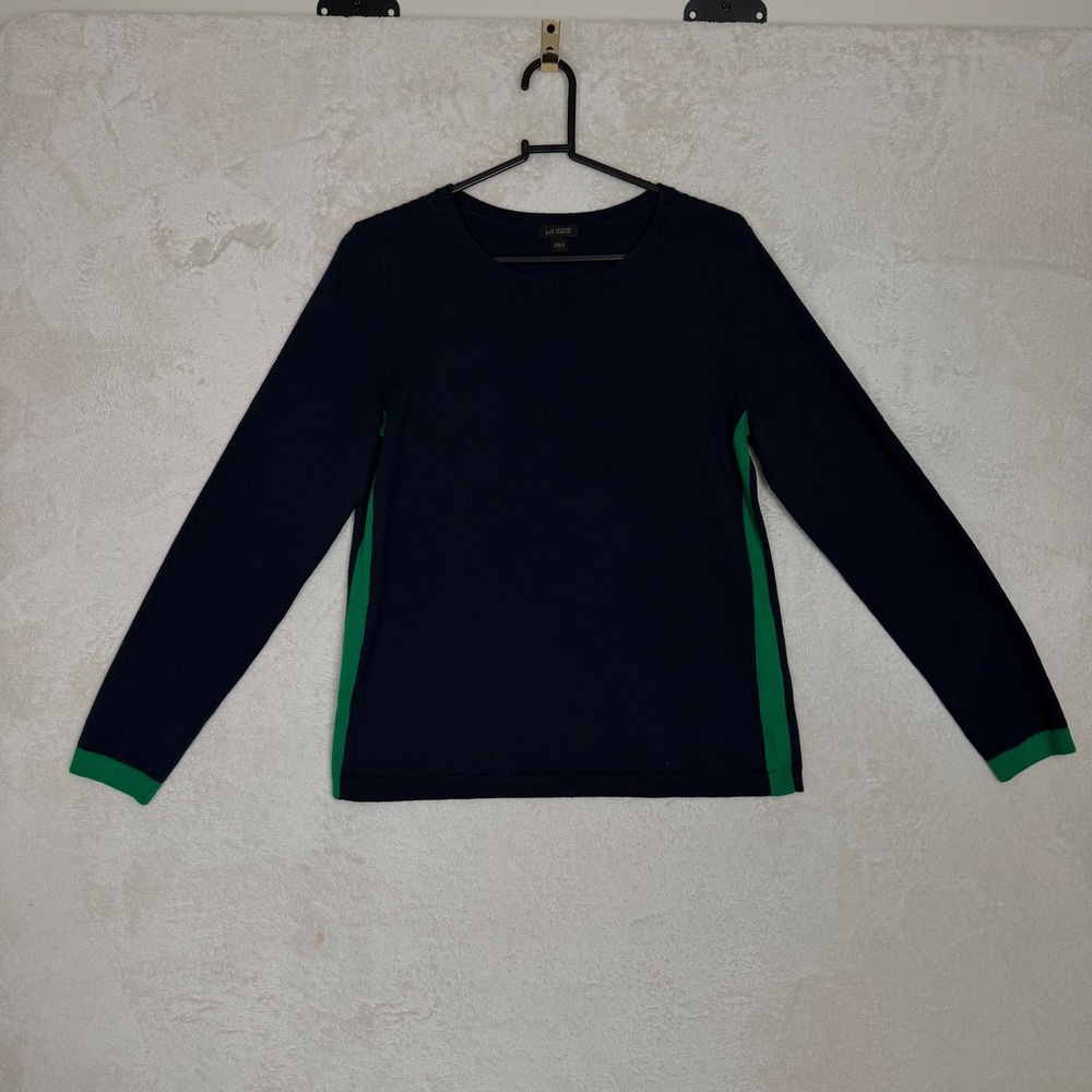 J. Jill Navy Green Side Stripe Colorblock Crew Neck Sweater Small